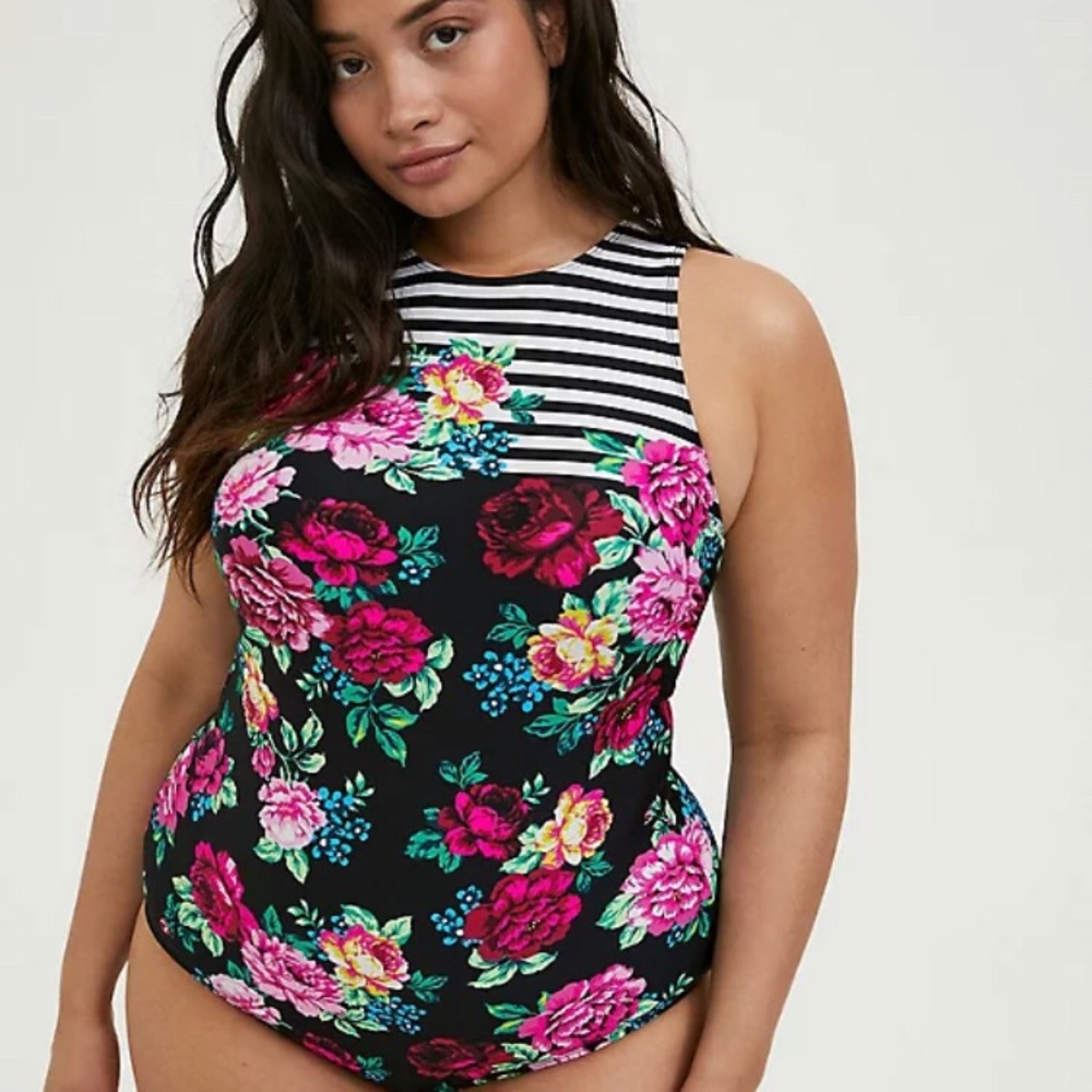 Torrid Floral and Stripe Bathing Suit